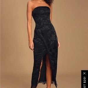 Lulus black floral fringe midi dress